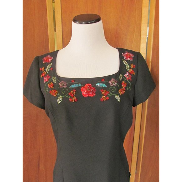 Vintage Virgo Petite Black w/Embroidered Neckline Cocktail Party Dress w/Tags 10 - Picture 4 of 9